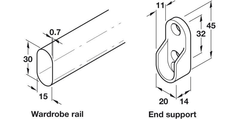 W/Robe Rail Set 900mm/Double PC