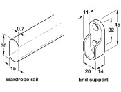 W/Robe Rail Set 900mm/Double PC
