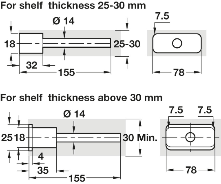 Triade Con Shelf Support 25-40mm St/ZA