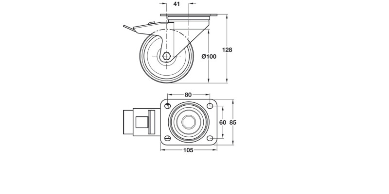 D100mm Castor Swivel wo Brake PL St St