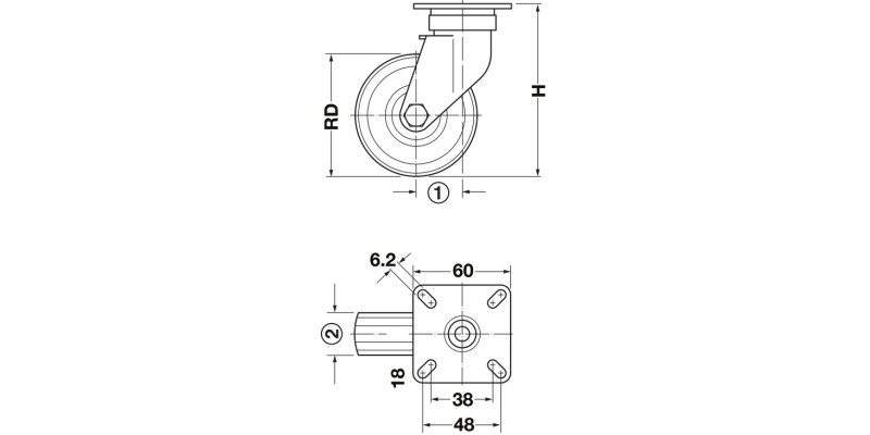 D75mm Castor Fixed wo Brake PL Galv