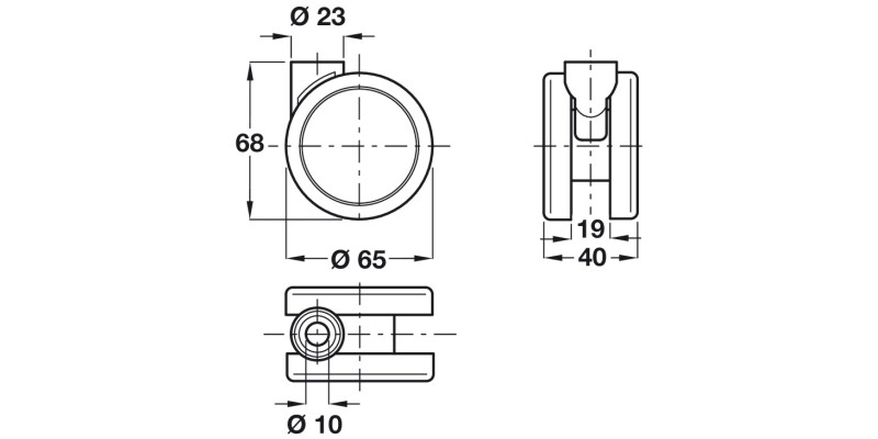 D65mm Twin Castor Swivel wo Brake Pin Al