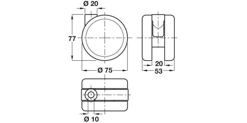 D75mm Twin Castor Swivel wo Brake Pin Al