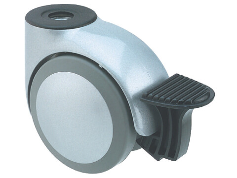 Swivel Twin Wheel Castor, with Brake, &Oslash; 75 mm, Hooded, &Oslash; 10-11 mm Pin Hole