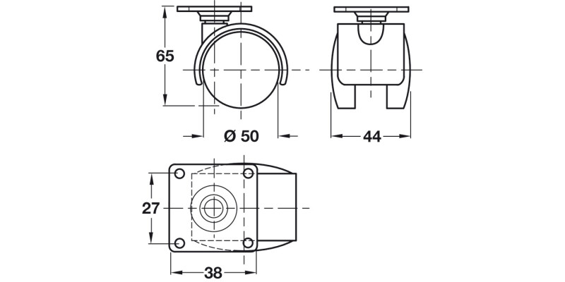 D50mm Twin Castor Swivel wo Brake PL 38