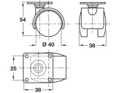 D40mm Twin Castor Swivel wo Brake PL Bk