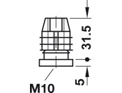 Square Plug 25x25mm w M10 Int Thr Pl Blk