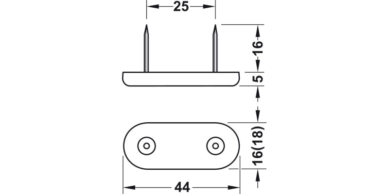 Pin Type Glide 44x16mm w 2 Nails Pl Wht