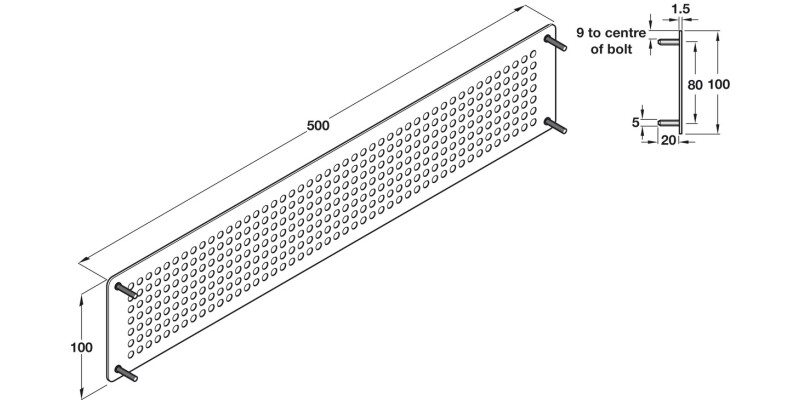 Vent Grille Rnd Holes 500x100mm BSS