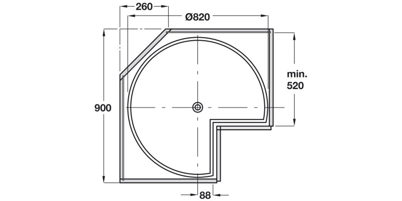 3/4 Carousel H667-713mm/D820mm Std White