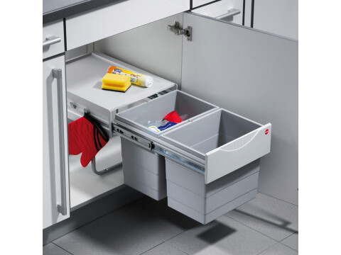 Pull Out Waste Bin, 2x 18 and 4x 10 Litres, Hailo Space Saving Tandem