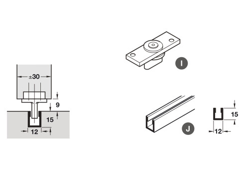 Bottom Door Guide, for Sliding Interior Doors, Hawa-Junior/Foldaside