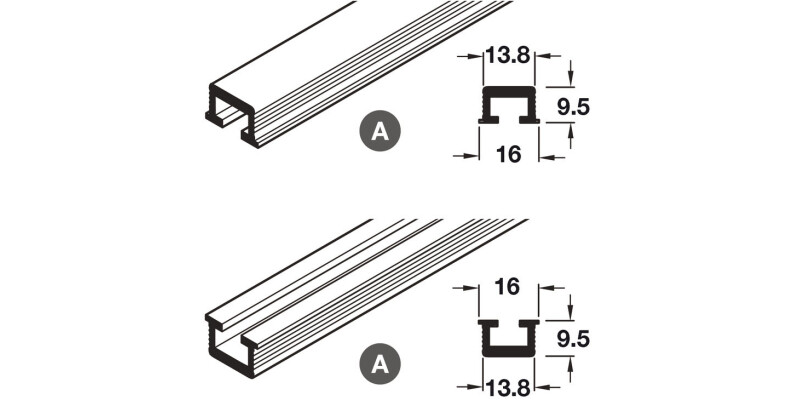 Reversible Track/Channel Set, for Sliding Cabinet Doors, Hawa-Miniroll