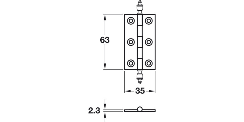 Unwashered  Brass Butt Hinge Steeple Finial D6.5x 63x35mm Polished Chrome finish