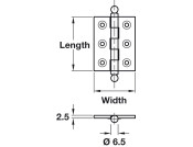 Unwashered Brass Butt Hinge With Threaded Detachable Ball Finial D6.5.5 X 50x38mm Polished Chrome Finish, image shows Satin Nickel