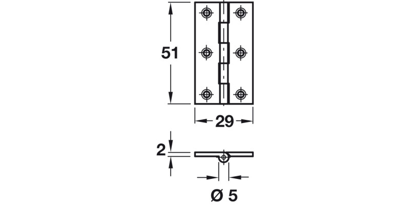 Broad Style Hinge D5x51x29mm Brass SC