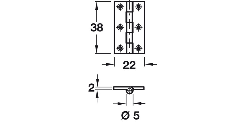 Broad Style Hinge 38x22mm Brass SC
