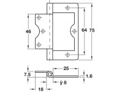 Flush Hinge 75x25mm LD Inset M.Steel EB