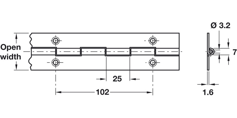 Cont Hinge 1829x51mm 36 Holes SS
