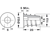 Screw-In Sleeve M6 D7.5x20mm SW6 ZA Galv