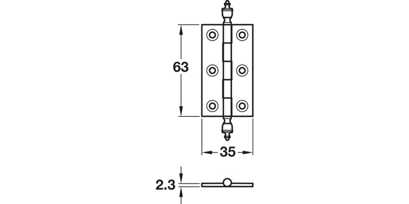 Polished & Lacquered Brass Butt Hinge with Urn-Finial 63x35mm image shown is Polished Brass