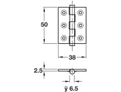 Unwashered  Brass Butt Hinge Button Finial D6.5x 50x38mm Satin Nickel finish, image shown Antique Bronze