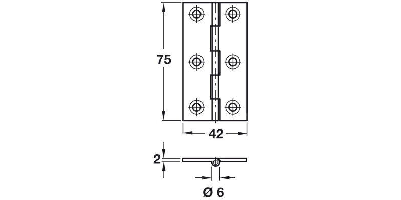 BRASS Broad Style Hinge 75x42mm Polished Nickel finish