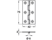 BRASS Broad Style Hinge 75x42mm Polished Nickel finish