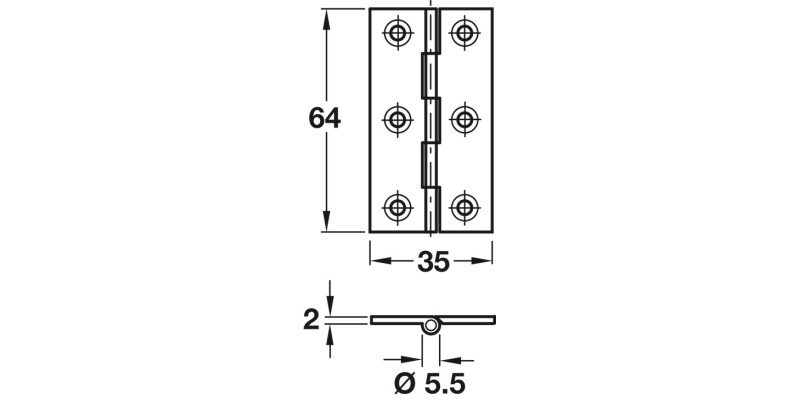 BRASS Broad Style Hinge 64x35mm Polished Nickel finish