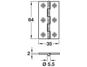 BRASS Broad Style Hinge 64x35mm Polished Nickel finish