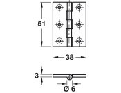 Unwashered BRASS Butt Hinge Heavy Gauge 51x38mm Polished brass finish