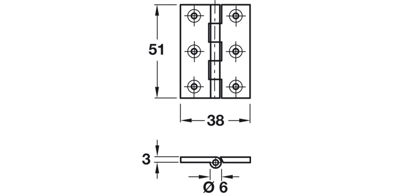 Unwashered BRASS Butt Hinge Heavy Gauge 51x38mm Self colour brass finish