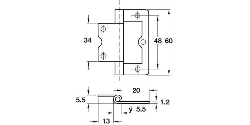Flush Hinge 60x20mm Inset St EB