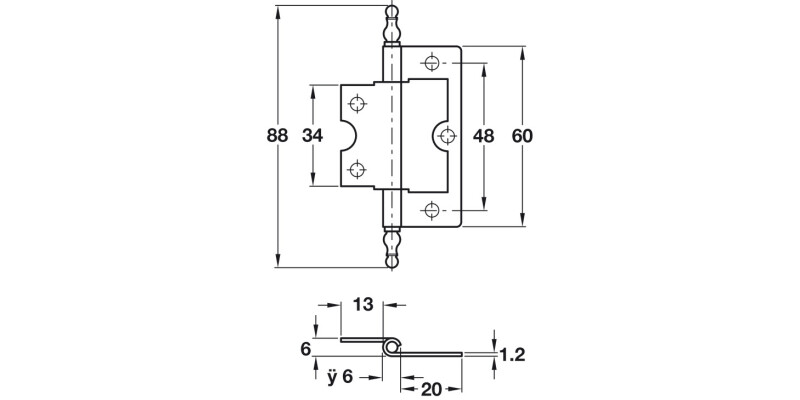 Flush Hinge 88mm MD Inset St/ZA FB