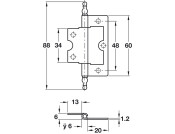 Flush Hinge 88mm MD Inset St/ZA FB