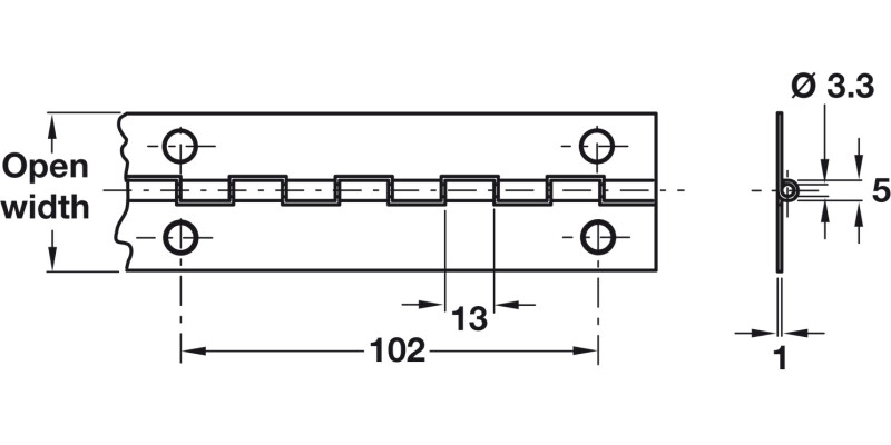 Cont Hinge 1834x38mm 36 Holes 304 SS
