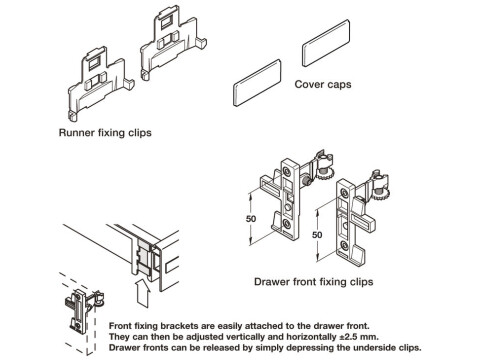 Fixing Component Set, for Moulded Plastic Drawers, Plastic