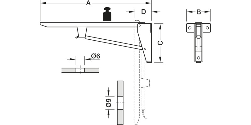 Hebgo LD Folding Bracket 580mm 150kg/Pr