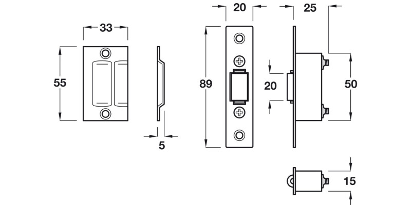 Mortice Adj Roller Catch 25mm SSS