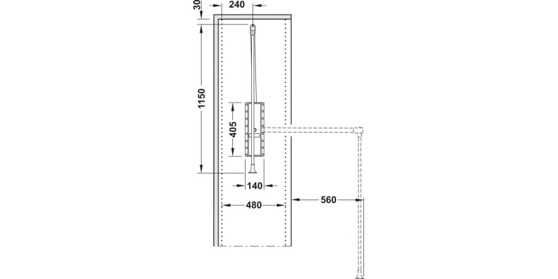 W/Robe Lift Pull 870-1190mm 15kg CP/Blk