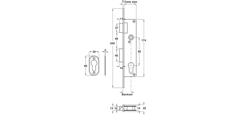 Narrow Mortice Sashlock 25/41mm SSS