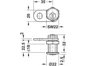 Cylinder Cam Lock 22mm PNP Dif Dir.A