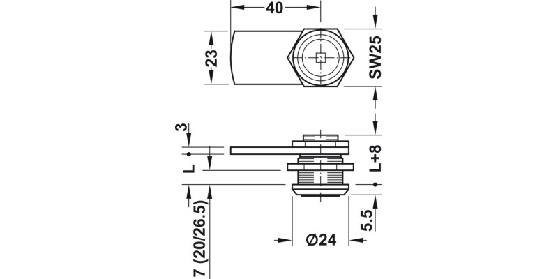Cam Lock for Square Profile 13.0mm Dir.1