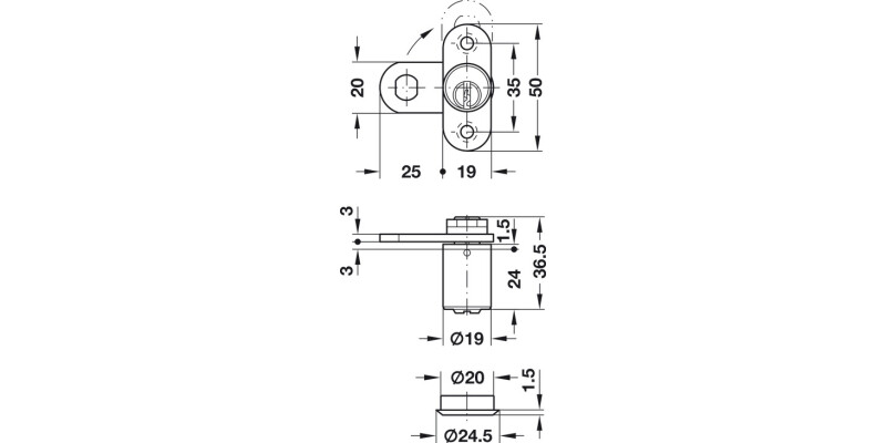 Cylinder CamLock w Trap D19mm H1 Dir.B