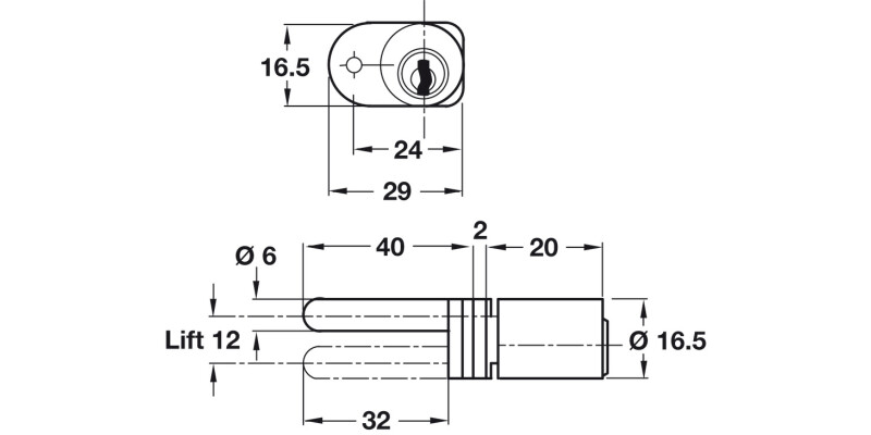 Central Lock Rotary Cyl 16.5mm MNP Dif