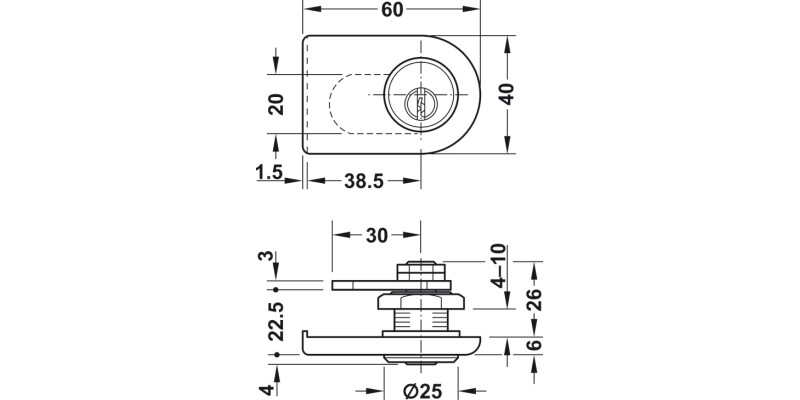 Glass Door Cyl Lever Lock A Diff MNP