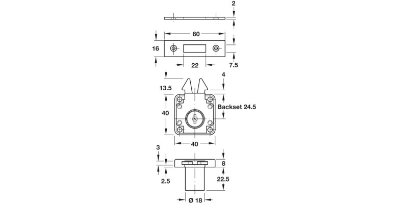 Roller Shutter Rim Lock D18mm MNP Differ