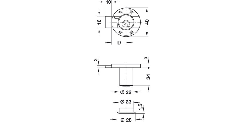 Minilock40 Rim Lock D22mm MNP LH Differ