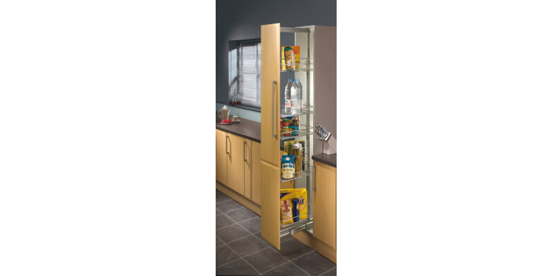Pull Out Larder Unit, Chrome Linear Wire Baskets, Centre Mounting