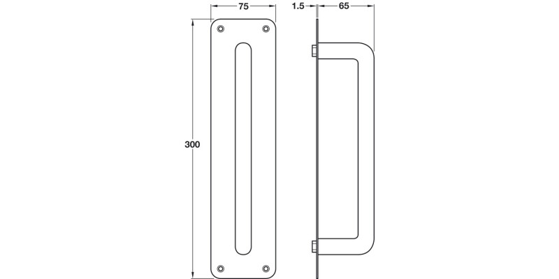 Pull Hdl/Plt D19x300x75mm SS